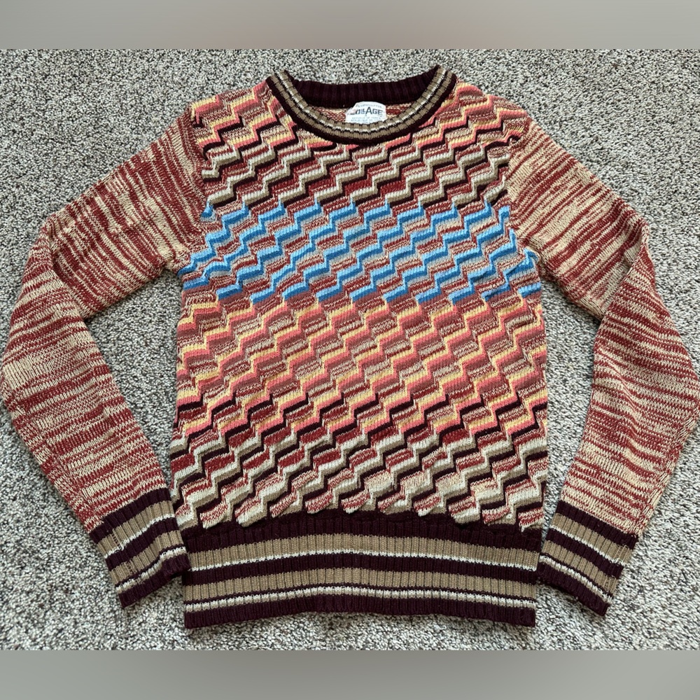 American Vintage Brown Orange Print acrylic sweater retro '70s - 80s